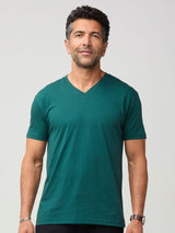 Zadran is 6'0" and wears a size medium # V-Neck Tee in Dark Emerald | Fresh Clean Threads