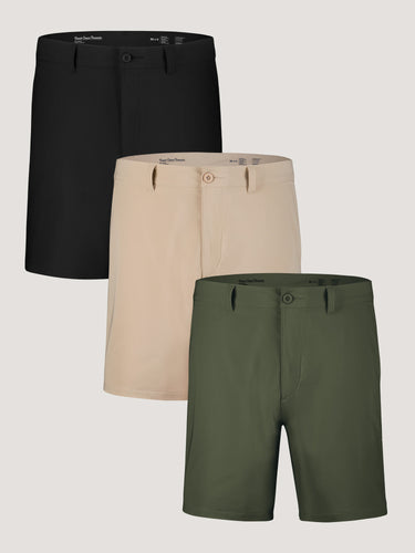 Three pairs of shorts in black, khaki, and green | Everyday Shorts 3-Pack