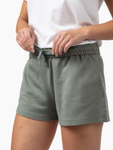 Foldable waistband with internal drawstring # Mid-Rise Women's Lounge Shorts in Mercury Green | Fresh Clean Threads