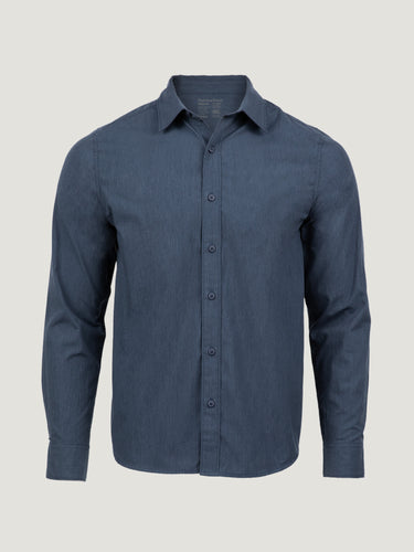 Men's Navy Long Sleeve Button Up Shirt | The fabric with some give