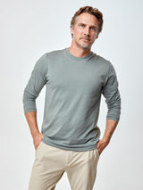 Ariel is 6'1, 175lbs and wears a size M # Mercury Green Long Sleeve Crew Tee | Fresh Clean Threads