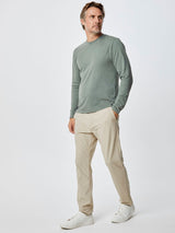 Ariel is 6'1, 175lbs and wears a size M # Mercury Green Long Sleeve Crew Neck | Fresh Clean Threads