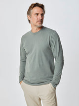 Ariel is 6'1, 175lbs and wears a size M # Mercury Green Long Sleeve Crew Neck Tee | Fresh Clean Threads