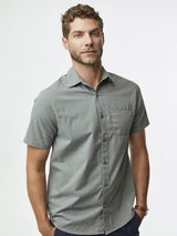 Joe is 6'2, 177LBS and wears a size L # Mercury Green Short Sleeve Stretch Button Ups | Premium Men's Button Shirts