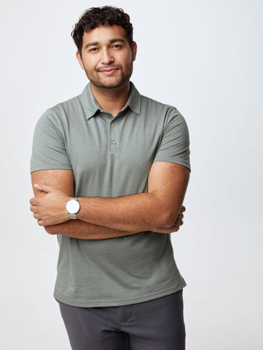 Matheus is 6', 210LBS and wears a size XL # Men's Polo in Mercury Green | Fresh Clean Threads