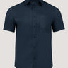 Navy blue short sleeve shirt | 
Stretch fabric and side pleats for unrestricted movement