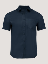 Navy blue short sleeve shirt | 
Stretch fabric and side pleats for unrestricted movement