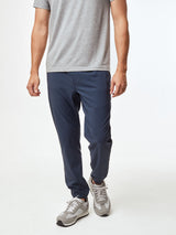 Joe is 6'2, 177LBS and wears a size L # Men's Performance Joggers in Blue | Fresh Clean Threads