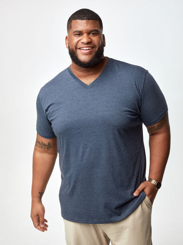 Steven is 6', 275lbs and wears a size 3xl # Summer Foundation V-Neck 5-Pack | Navy | Fresh Clean Threads