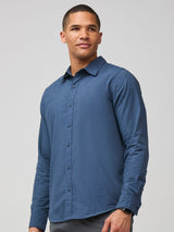 Curved hem - Wear untucked or tucked # Navy Long Sleeve Button Up Shirts | Freedom to move