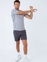 Christian is 6'5 and wears size Large tall # Performance Crew Tee in Heather Grey | Fresh Clean Threads