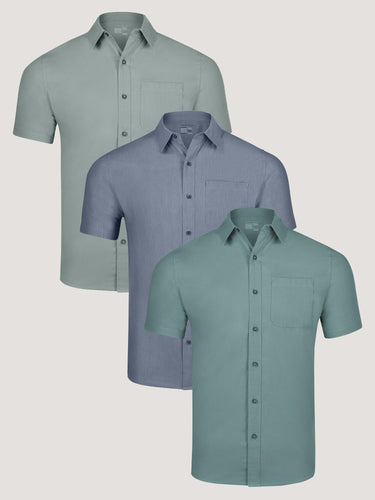 Short Sleeve Stretch Button Up 3-Pack Cool Tones | Button Ups for Men