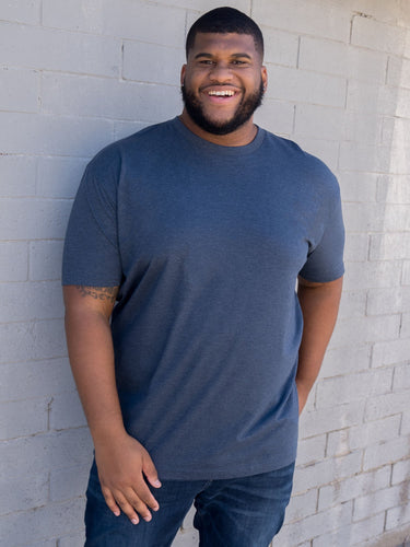 Steven is 6', 275lbs and wears a size 3XL # Navy Crew Neck | Fresh Clean Threads Canada