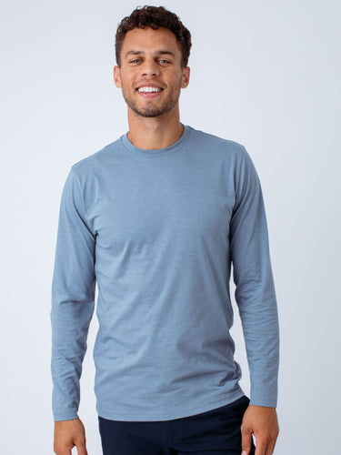 Christian is 6'5 and wears size Large tall  # Men's Long Sleeves | Wedgewood Blue | Fresh Clean Threads