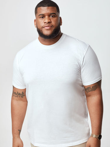Steven is 6', 275lbs and wears a size 3xl # Men's White Crew Neck Tees | Great shirts for layering