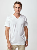 Ariel is 6'1, 175lbs and wears a size M # Summer Foundation V-Neck 5-Pack | White | Fresh Clean Threads