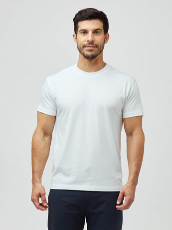Joey is 5'7" and wears M Short # White Crew T-Shirts, Perfect for Every Day Wear