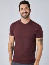 Patrick is 5'10", 163LBS and wears a size M # Port Red Crew Neck Tee | Front Angle Image of Model | Fresh Clean Threads