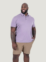 Corey is 6'2", 250LBS and wears a size 3XL # Vintage Purple Torrey Polo | Corey wears size 3XL | Fresh Clean Threads