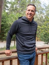 Made with unbelievably soft cotton-poly fleece # Charcoal Pullover Hoodie Lifestyle Size Medium | Fresh Clean Threads