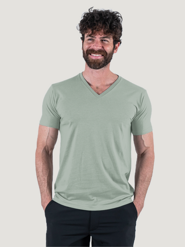 Matt is 6'1, 195LBS and wears a size M # Model wears size Medium | Vintage Green V-Neck Tee | Fresh Clean Threads