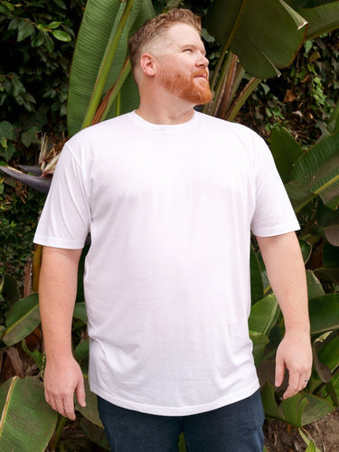 Brent is 6'3, 300LBS and wears a size 2XLT or 3XL # Tall Head-to-Toe 3-Pack | White Lifestyle Size 2XL | Fresh Clean Threads