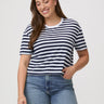 Laurel is 5'7" and wears a size M # Striped Boxy Tee | Women's Style at FCT