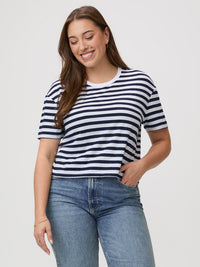 Laurel is 5'7" and wears a size M # Striped Boxy Tee | Women's Style at FCT