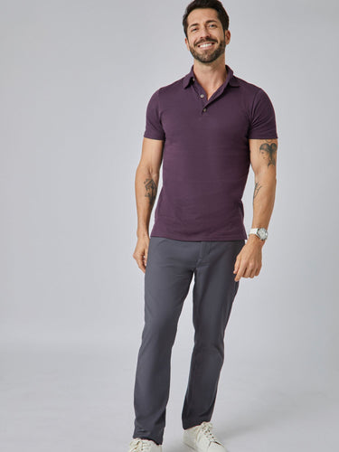 Patrick is 5'10", 163LBS and wears a size M # Polo | Nordic Purple Torrey Polo | Fresh Clean Threads
