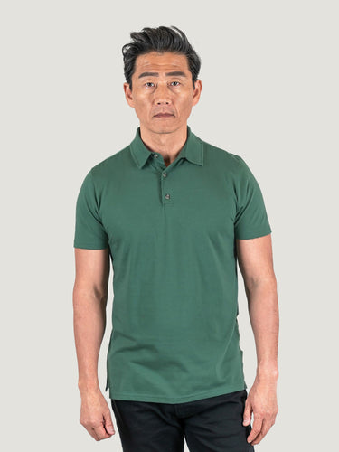 Phil is 6'1, 185lbs and wears a size M # Pine Green Torrey Polo Studio Size Medium | Fresh Clean Threads