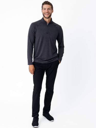 Joe is 6'2, 177LBS and wears a size L # Men's Activewear | Charcoal Performance Quarter Zip | Fresh Clean Threads