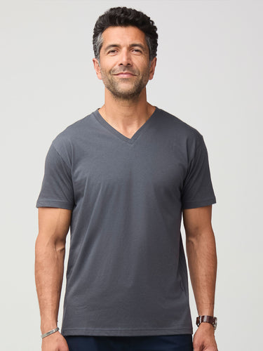 Zadran is 6'0" and wears a size medium # Concrete V-Neck Tee | Men's Winter Collection at Fresh Clean Threads