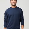 Zadran is 6'0" and wears a size medium # Crewneck Sweatshirt in Dark Navy | Fresh Clean Threads