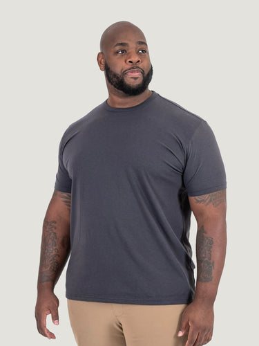 Corey is 6'2", 250LBS and wears a size 3XL # Vintage Black Crew Neck Tee | Corey is 6'2", 250LBS and wears a size 3XL | Fresh Clean Threads