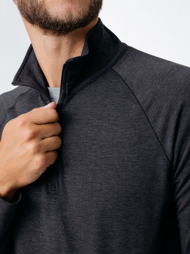 breathable fabric ensures optimal airflow # Men's Grey Performance Quarter Zip | Fresh Clean Threads