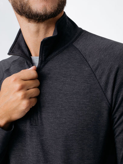 breathable fabric ensures optimal airflow # Men's Grey Performance Quarter Zip | Fresh Clean Threads