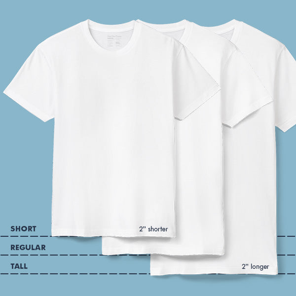 Fit comparison for men’s t-shirts: short torso vs. standard vs. tall