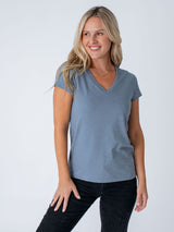 Maddy is 5'8", size 4 and wears a size S # Women's Best Sellers V-Neck 5-Packs T-Shirts| Bold Spring Colors